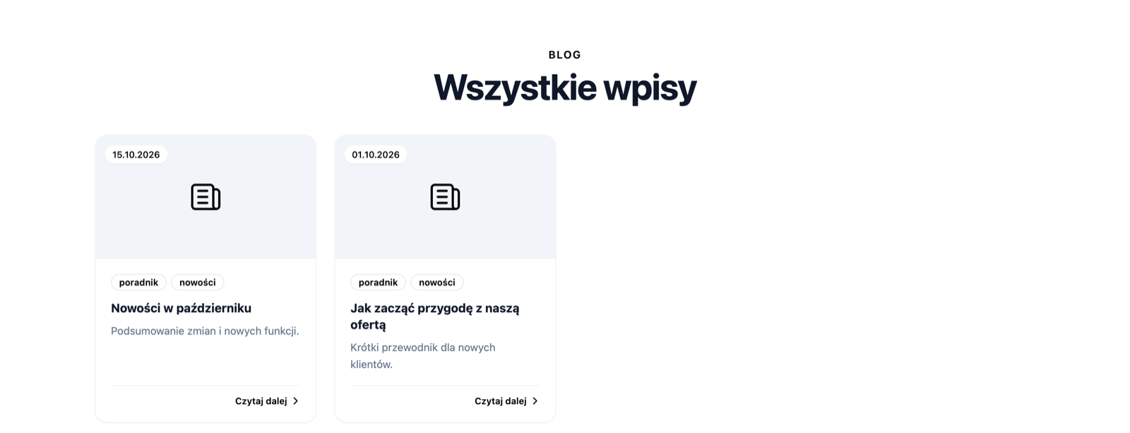 Strona bloga z listą wpisów