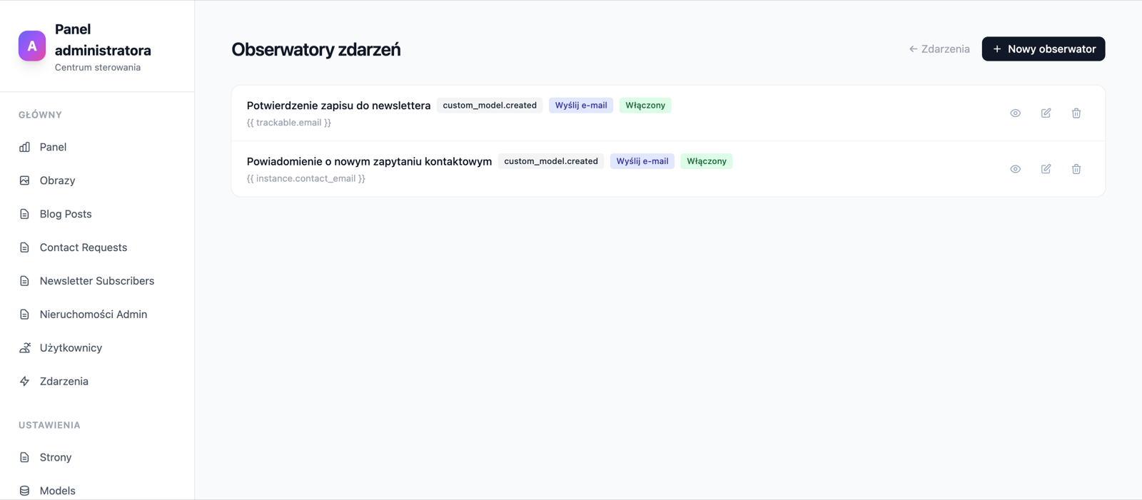 Lista obserwatorów zdarzeń